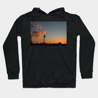 Kansas Sunset with a Windmill Silhouette and clouds Hoodie